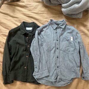 2 Zara kids shirts, dark green Flannel & blue plaid. Button-down . Size 6/7.